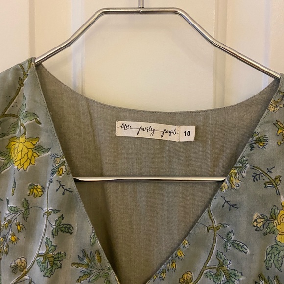 Little Paisley People Girls Linen Peasant Dress Olive Green Yellow Trim Size 10 - Picture 3 of 4